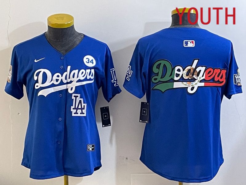 Youth  Los Angeles Dodgers blank 2024 World series patch blue jersey 202411286